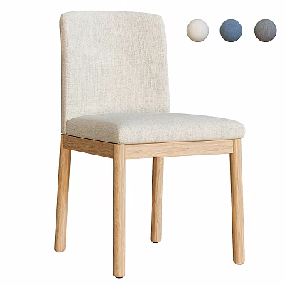 Light Colored Modern Dining Chair With Wooden Legs And Fabric Seat Cushion 3d model
