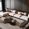 Modern L Shaped Sofa And Coffee Table Set With Cushions Vase Books Accent Chair