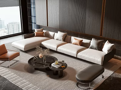 Modern L Shaped Sofa And Coffee Table Set With Cushions Vase Books Accent Chair 3d model