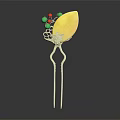 Elegant Golden Hairpin Jewelry Featuring Yellow Leaf Red and Green Beads Design