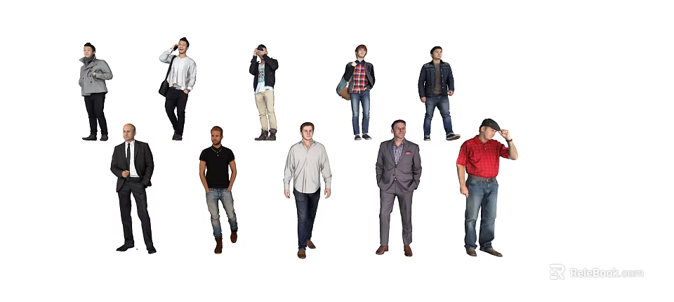 Multiple Men In Various Poses With Different Casual And Formal Clothing Styles 3d model 
