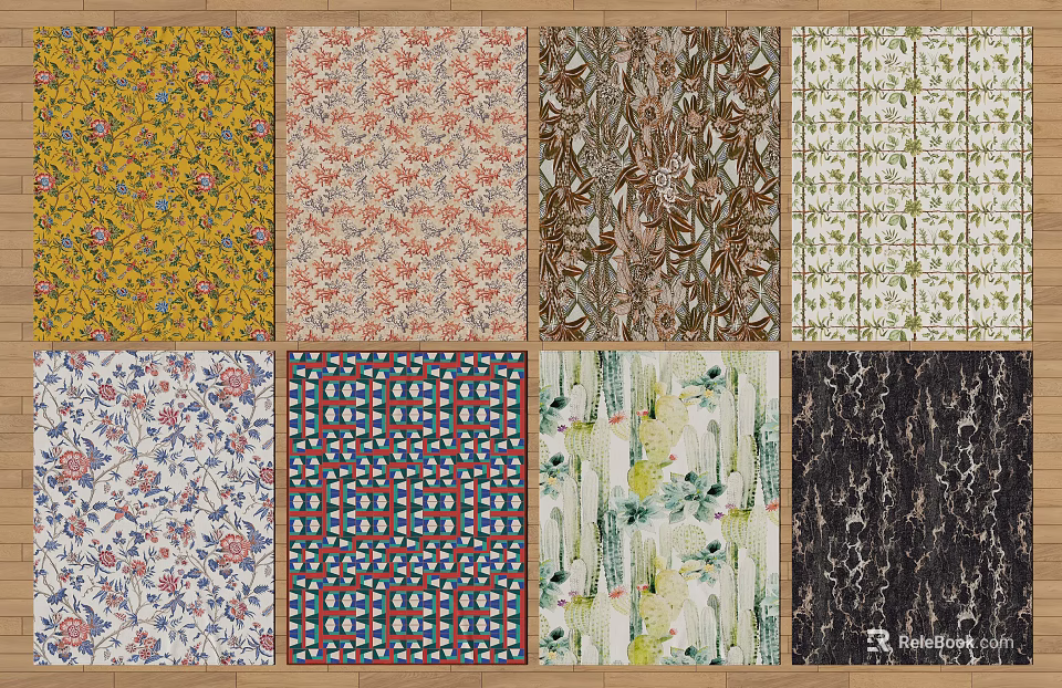 Different Square Rugs With Various Floral Geometric Abstract And Striped Patterns 3d model