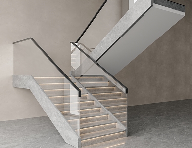 Modern Glass Handrail Stair Corner Stair Stainless Steel Handrail Simple Stair Glass Handrail Corner Stair Stainless Steel Handrail 3d model