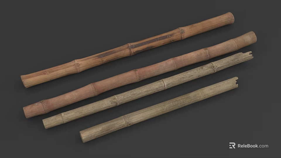 Group of Natural Bamboo Sticks with Various Colors and Different Lengths 3d model 