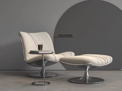 Modern Light Fabric Leisure Chair With Curved Design Metal Base And Side Table 3d model