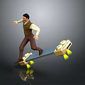 Game Character Wearing Vest And White Shirt Riding Skateboard With Golden Decorations And Yellow Wheels