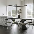 Modern Bright Restaurant Interior With Marble Dining Table Black Chairs Vase And Window Blinds 3d model