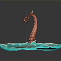 Game Movie Character Octopus Like Creature With Red Body And Blue Water Wave Base