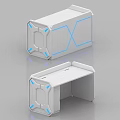 Modern Office Desk Design With White Cabinetry And Blue Accent Lighting Features