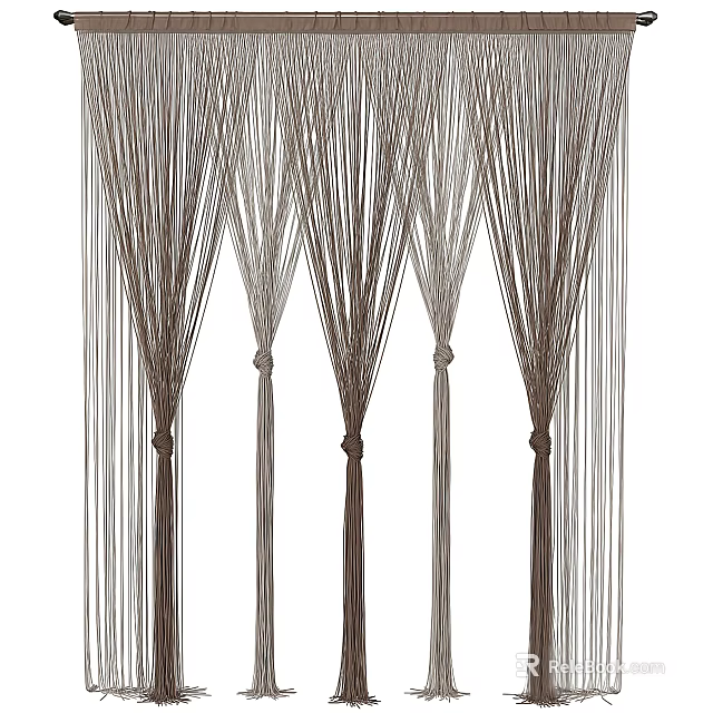 Decorative Brown And Beige Striped Curtains With Knotted Design For Home 3d model 