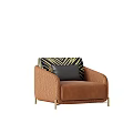 Elegant Brown Leather Single Sofa With Black Gold Geometric Backrest And Gold Legs 3d model