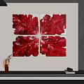 Modern Red Floral Abstract Canvas Quadriptych Wall Art Decor For Home 3d model