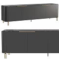 Modern White And Black TV Stand With Golden Metal Legs And Storage Cabinets