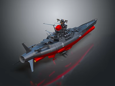 Gray And Red Warship Model With Turret Radar And Military Equipment Design 3d model