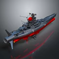 Gray And Red Warship Model With Turret Radar And Military Equipment Design