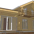 Two Story Wooden House Exterior With Large Windows Front Porch And Brick Foundation