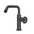Tall Modern Black Curved Faucets With Control Knobs And Sleek Design