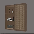 Natural Rattan Panel Wooden Wall Mounted Bathroom Storage Shelf With Embedded Warm LED Lights