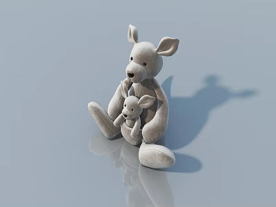 Big And Small Light Gray Kangaroo Plush Dolls Sitting On Smooth Surface 3d model