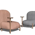 Pink and Gray Armchairs Featuring Wavy Texture with Wooden Legs and Side Tables