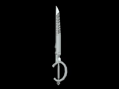 Silver Tactical Weapon Dagger with Serrated Blade and Ring Hilt Design 3d model