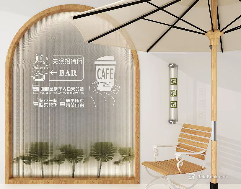 Arched Glass Wall Decor With Cafe Bar Designs For Outdoor Seating Area 3d model 