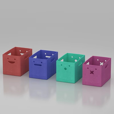 Colorful Square Storage Baskets With Cute Smiling Face Design For Home Organizing Items 3d model