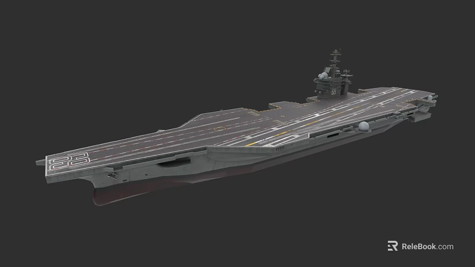 Aircraft Carrier With Extended Flight Deck Runway Lines And Island Structure 3d model 