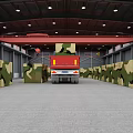 Warehouse Interior With Camouflage Truck And Red Crane Among Camouflage Walls