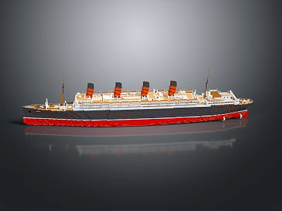 Classic Model Cruise Ship With Black White Red Hull And Multiple Funnels 3d model