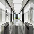 Modern Elevator Hallway Design With Glass Walls Metal Accents And Sleek Flooring