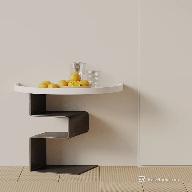 Modern Side Table With White Top And Black Spiral Base Holding Lemons Kettle And Glasses 3d model 