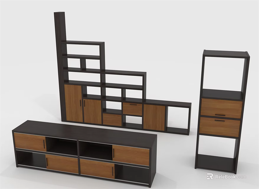Modern Modular TV Stand With Drawers Open Shelves And Wooden Cabinet Units 3d model 