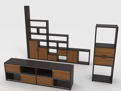Modern Modular TV Stand With Drawers Open Shelves And Wooden Cabinet Units 3d model
