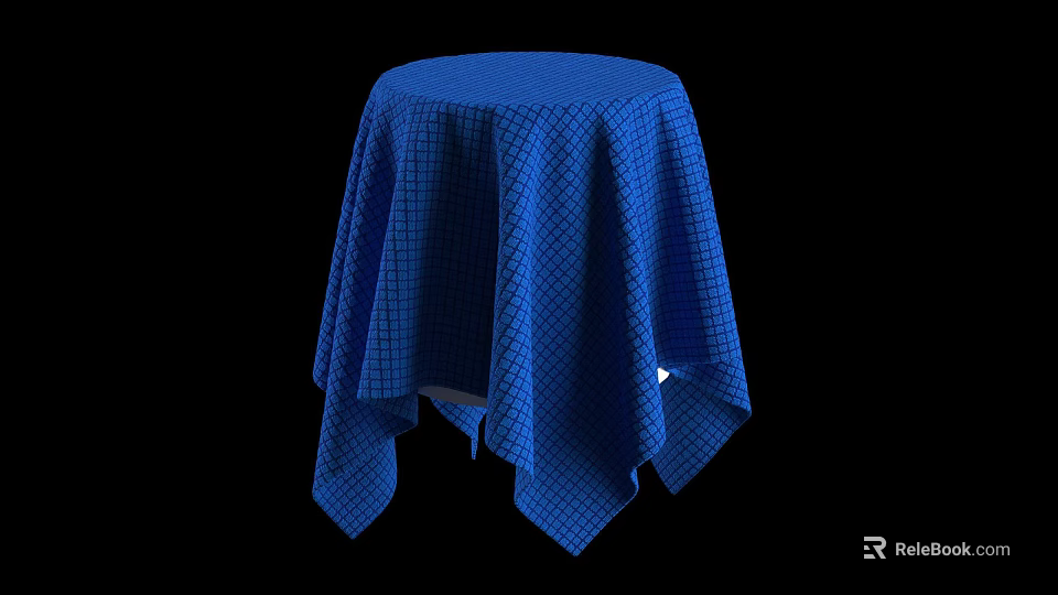 Blue Checkered Tablecloth Covering Round Table In Black Background 3d model 