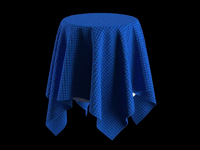 Blue Checkered Tablecloth Covering Round Table In Black Background 3d model