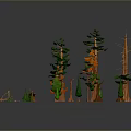 Digital Plant 3D Models Featuring Various Types of Trees Bushes Trunks and Grasses