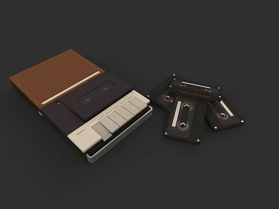 Retro Electronic Tape Recorder With Vintage Cassette Tapes And Classic Design 3d model