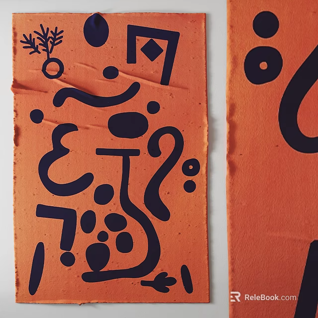 Orange Square Rug with Black Abstract Patterns Lines Dots and Geometric Shapes 3d model 