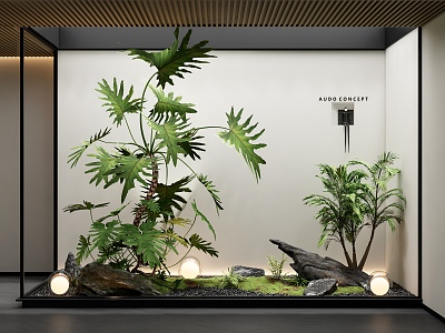 Indoor landscape landscaping courtyard sketch plant combination stone plant pile landscape tree model