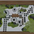 Karesansui Garden Design With Raked Sand Circular Patterns Arranged Stones And Small Greenery