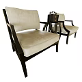 Casual Sofa Set With Two Beige Upholstered Chairs And Black Round Side Table 3d model