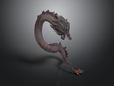 Detailed 3D Model of Mythical Dragon with Scaled Body and Curved Posture 3d model