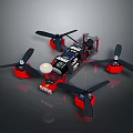 Red And Black Quadcopter Drone With Four Propellers Battery And Frame 3d model