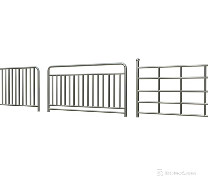 Three Types of Metal Railings with Vertical Bars and Grid Patterns 3d model 