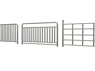 Three Types of Metal Railings with Vertical Bars and Grid Patterns 3d model
