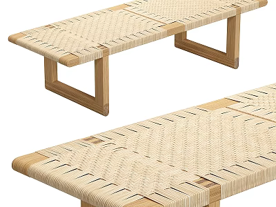 Public Chair With Wooden Frame And Woven Rattan Seat For Outdoor Spaces 3d model