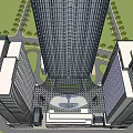 Tall Modern Office Building With Glass Curtain Walls Central Plaza And Greenery
