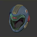 Futuristic Blue Sci Fi Weapon Helmet Featuring Emblem And Tactical Design Details