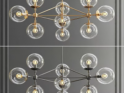 Elegant Modern Chandelier With Transparent Glass Balls And Gold Black Metal Frame 3d model